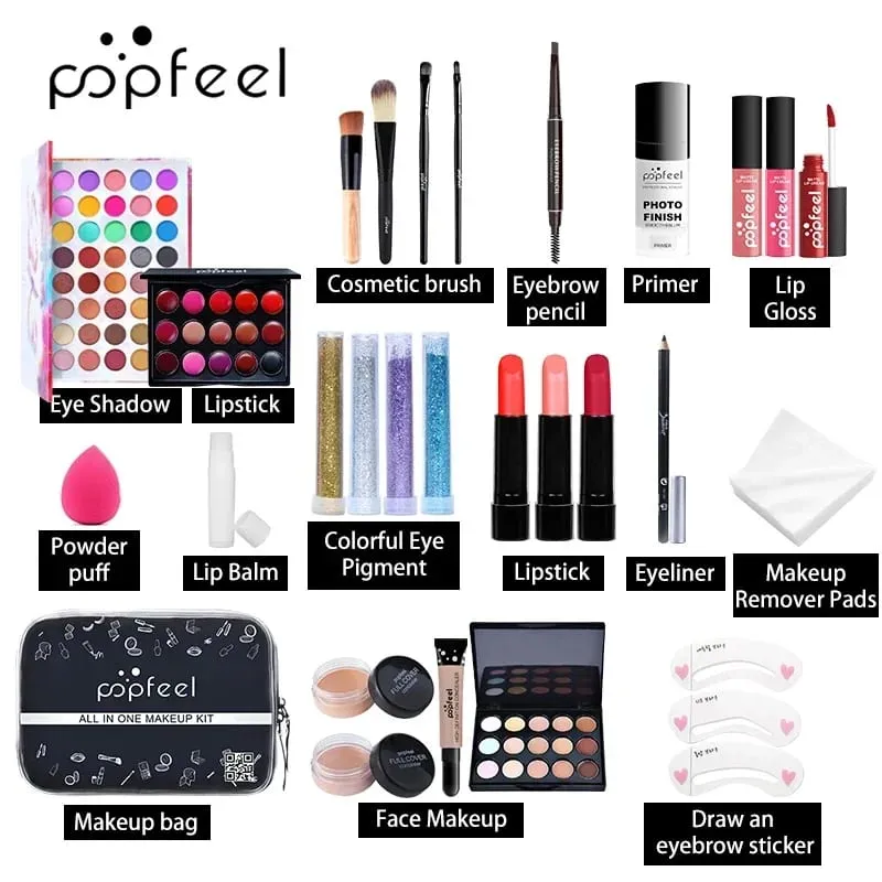 Mga Set ng Pampaganda Eyeshadow Lipstick Eyebrow Concealer Powder Brush Kumpletong Makeup Kit Para sa Babae Babae Beginner Student Full Set — image 4