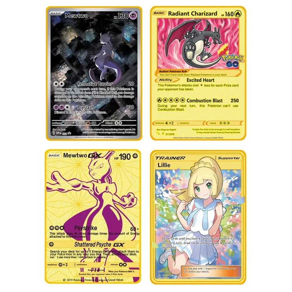 2025 NEU Pokemon Metallkarte 10000 Punkte Arceus Glurak Superkarte Golden English Mewtwo Vmax GX EX Anime Collection Cards Gif — image 5