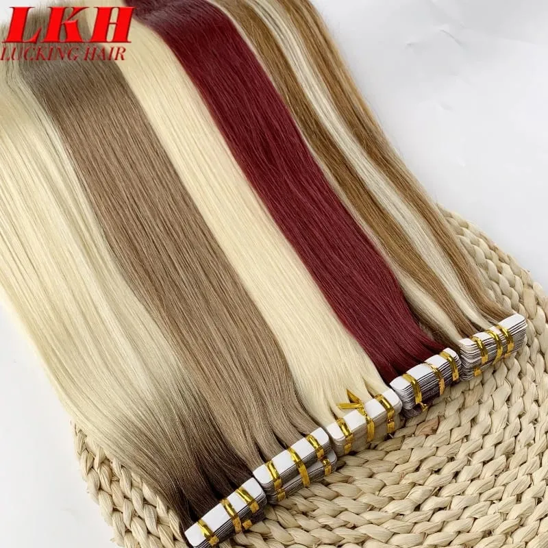 Nastro adesivo all'ingrosso europeo a doppio disegno nelle estensioni Nastro Remy allineato con cuticole invisibili nelle estensioni dei capelli 100% capelli umani — image 8
