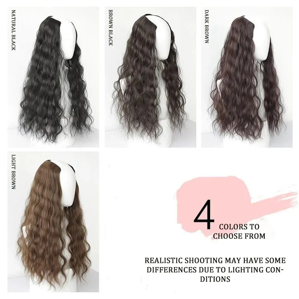 U Part Hair Extensionsสังเคราะห์Curly Waveคลิปในส่วนขยายของผมOne Piece 3/4 Full Headครึ่งวิกผมตรงหนาhairpiece — image 6