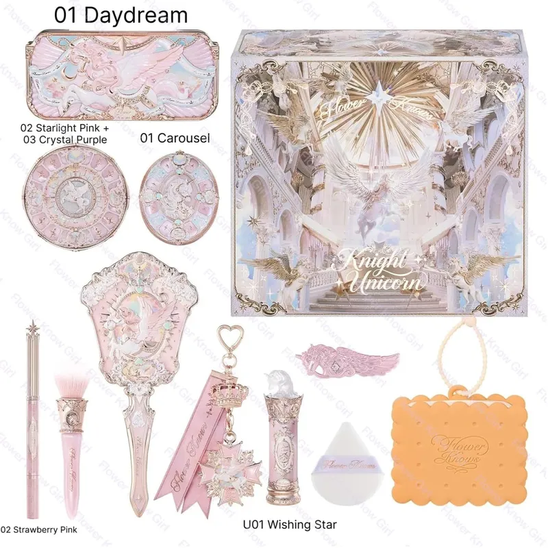 Flower Knows Full Makeup Kit Luxusní dárková krabička Paletka očních stínů Blush Krém na rty Krém na ruce Zrcátko do vlasů Přívěsek taštička s klipem Cute Beauty Cos — image 13