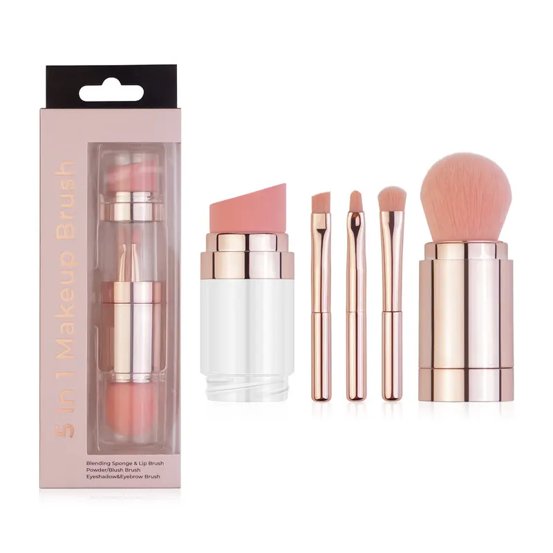 5 In 1 Portable Retractable Makeup Brushes For Foundation Eyebrow Lip Eyeshadow Loose Powder Cosmetic Set Makeup Brush Tools — image 1