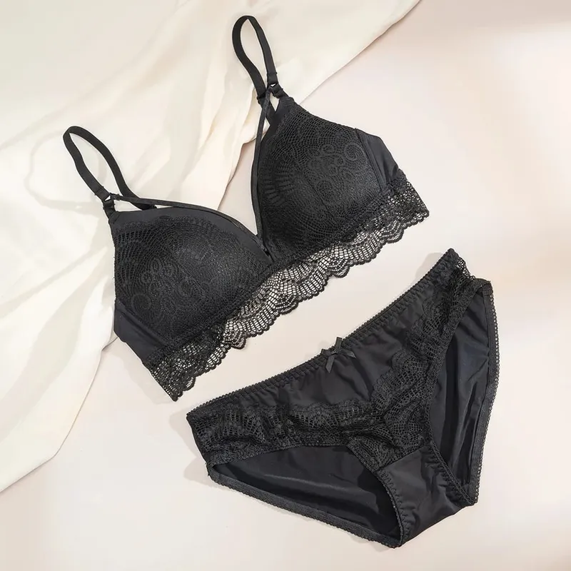 Slip reggiseno in pizzo senza fili da donna Set spalline sottili regolabili Abito intimo quotidiano traspirante e morbido 3 colori disponibili
