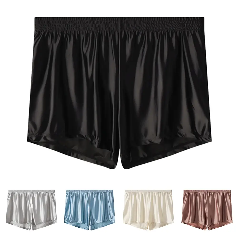 1 PC Men ICE Silk Smooth Solid Boxer กางเกงขาสั้นกางเกง L-3XL ขนาดใหญ่หลวมชุดนอนชุดชั้นในกางเกงไม่มีรอยต่อ Comfy ชุดนอน — image 13