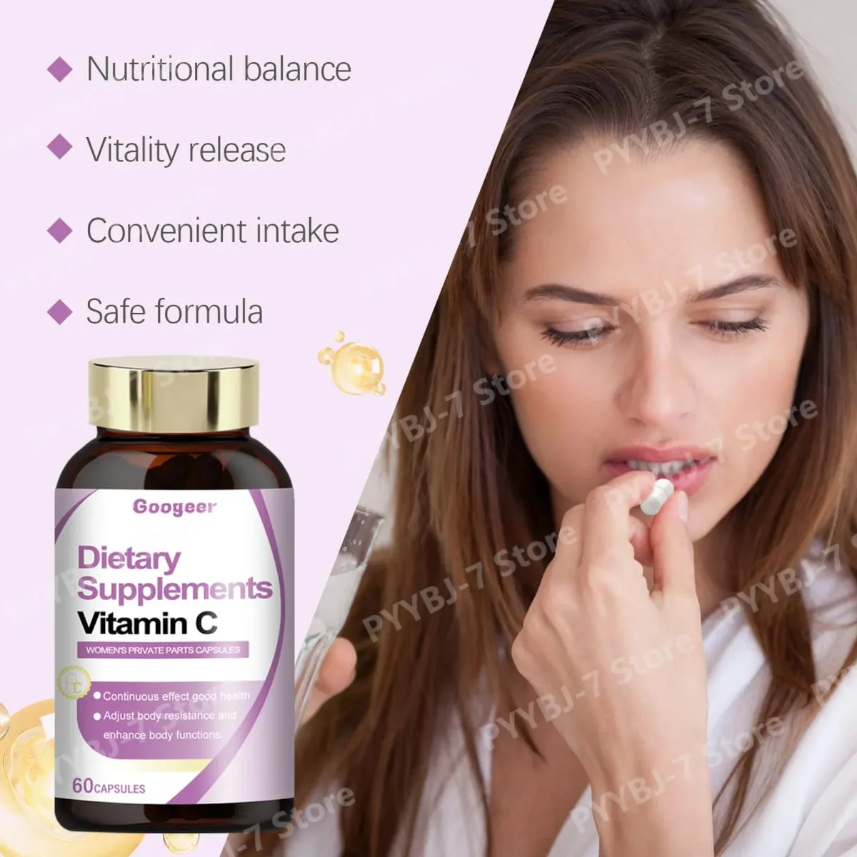 Capsules de vitamine C, 60 capsules de supplément nutritionnel quotidien, format pratique pour le bien-être général et un mode de vie sain — image 3