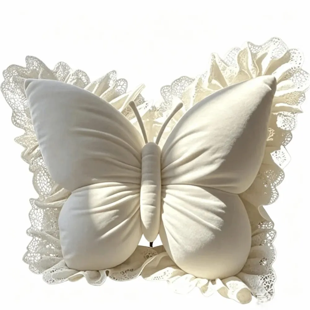 Home Decor Velvet Butterfly Plush Pillow Soft Lace Trim Bow Plush Cushion Plush Cute Bow Throw Pillow Bedroom — image 12
