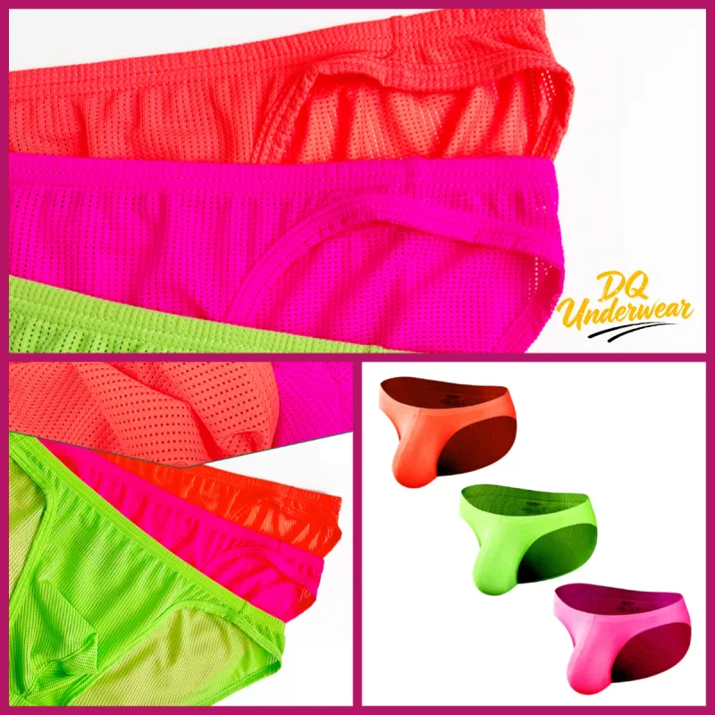 1PCS Men Neon Mesh Bikini Briefs Solid Color Elastic Waistband Multi Color Low Rise U Convex Pouch Breathable Quick Dry BS839 — image 1