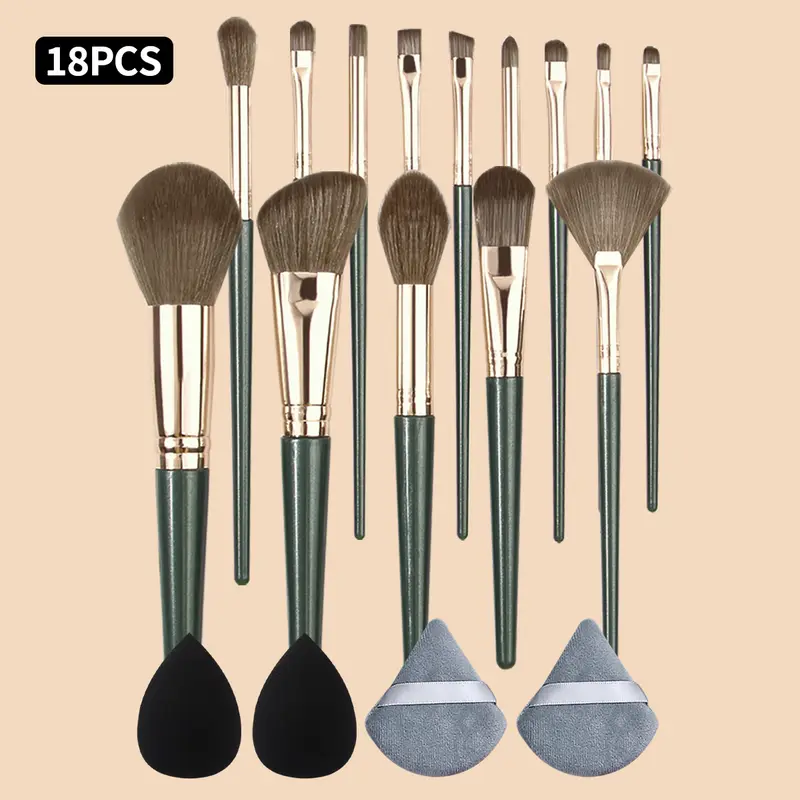 18-teiliges Make-up-Pinsel-Set, weiche Kosmetikpinsel für Puder, Rouge, Lidschatten, Foundation, mit Beauty-Schwamm und dreieckigem Puff