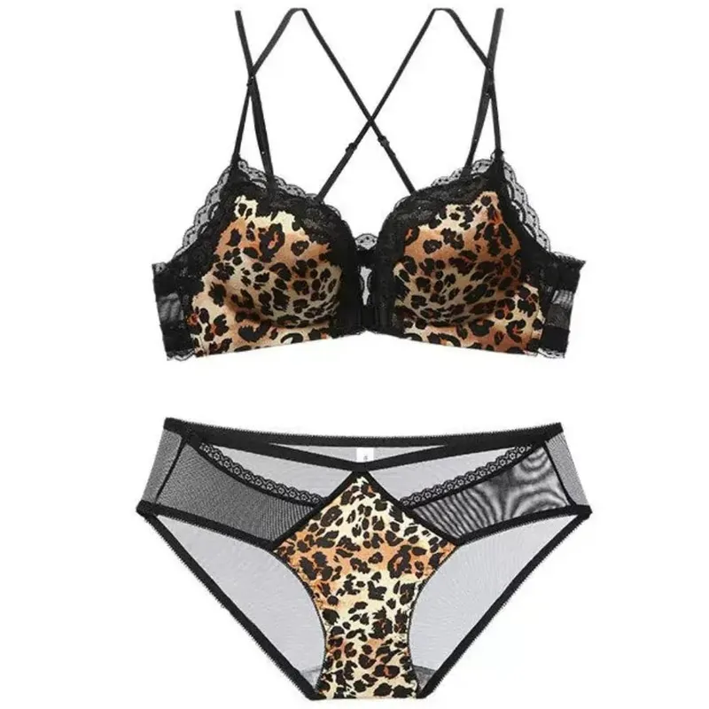 Wanita Leopard Penutupan Depan Bra Push Up Dada Kecil Anti Tumpahan Sisi Sokongan Brasi Belakang Seksi Saiz 32-38ABC Pakaian Dalam Harian — image 12
