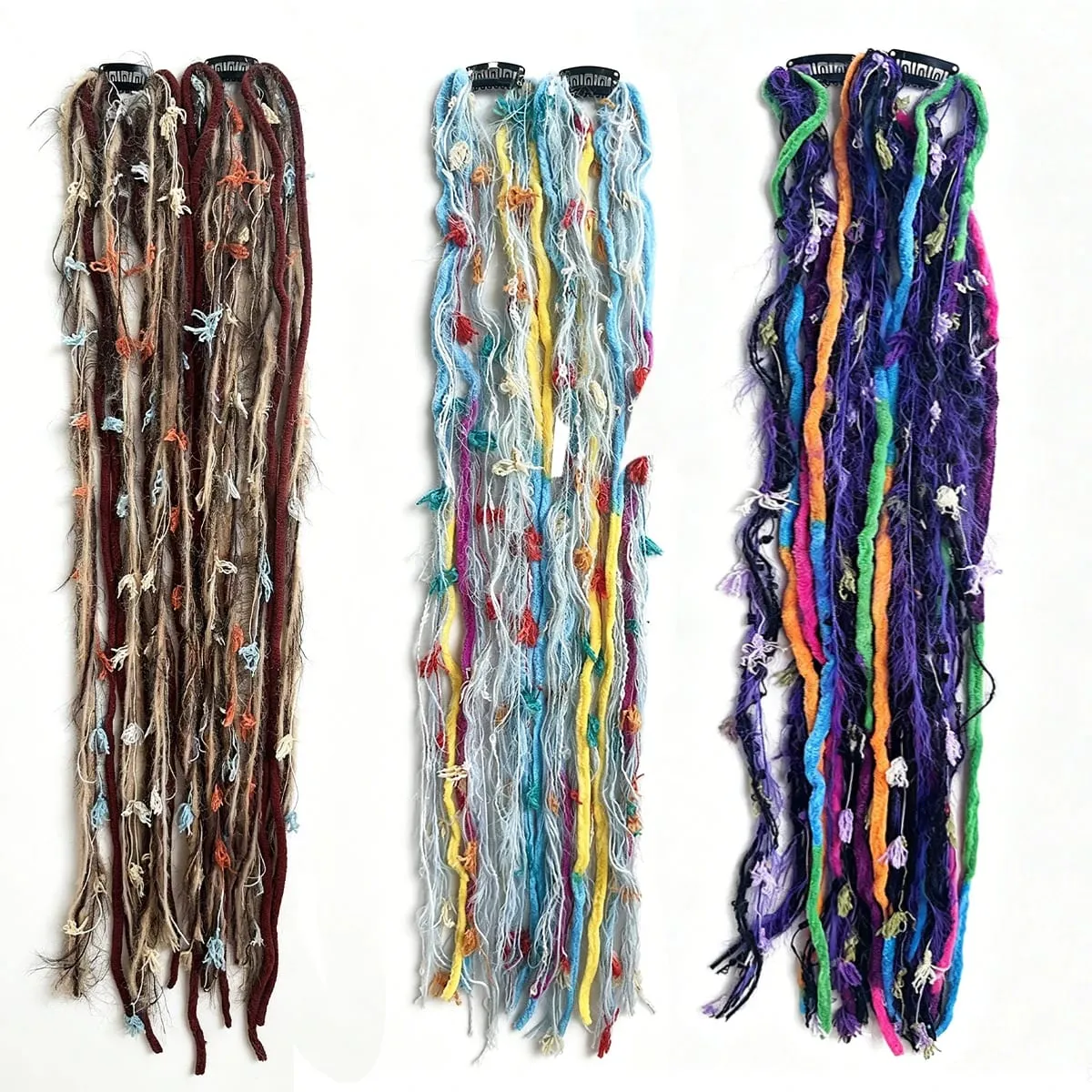 Sintetico 2 pezzi filato di lana Dreadlock clip estensioni dei capelli Maillard lungo Boho nappa colorata trecce vintage capelli per donna — image 4