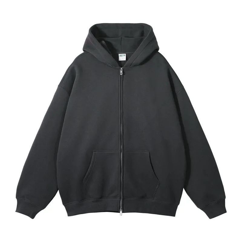 New Men Double Headed Zipper Fleece Hoodies Unisex Loose Basic Solid Warm Hooded Sweatshirts Coats For Winter HY0633