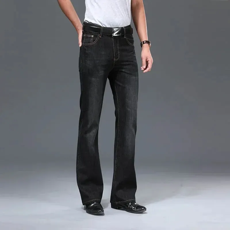 Jeans svasati in denim Pantaloni da uomo in denim con taglio a stivale Comodi pantaloni neri blu casual larghi leggermente sottili classici per bootcut maschile — image 3