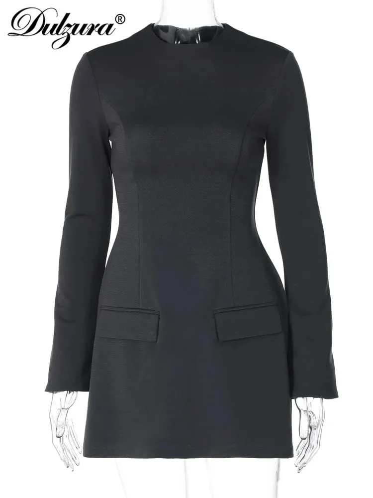 Dulzura Long Sleeves Zipper Bodycon Mini Dress With Pocket Solid Elegant Outfit Office Streetwear Women’S Autumn Winter Clothes — image 7