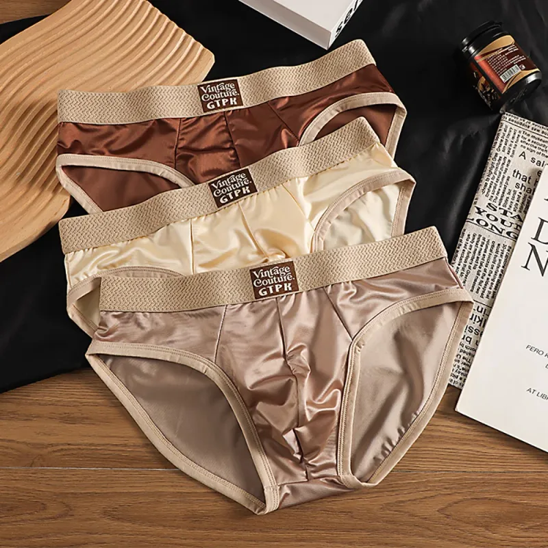 3PCS/Pack Luxury Satin-like Sexy Men's Briefs Smooth Cool Ice Silk Quick-dry Panties 3D Mesh Breathable Crotch Man Undrewear — image 19