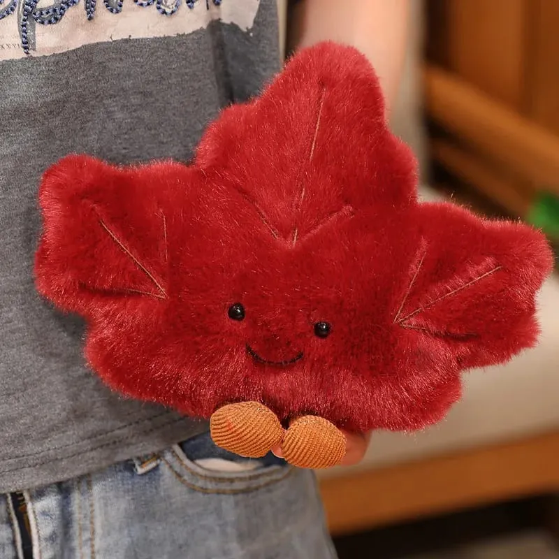 Oreiller en peluche feuille d'érable, coussin plante rouge et verte en peluche avec jambes, visage souriant, décoration de canapé et chaise, cadeau — image 6