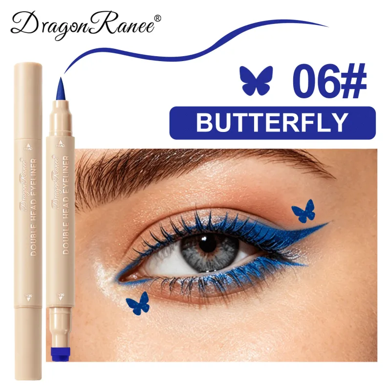 Double-ended Love Star Butterfly อายไลเนอร์กันน้ำ Smudge-Proof Quick Drying 2 in 1 ที่มีสีสัน Stamp Eye Line ปากกาแต่งหน้า