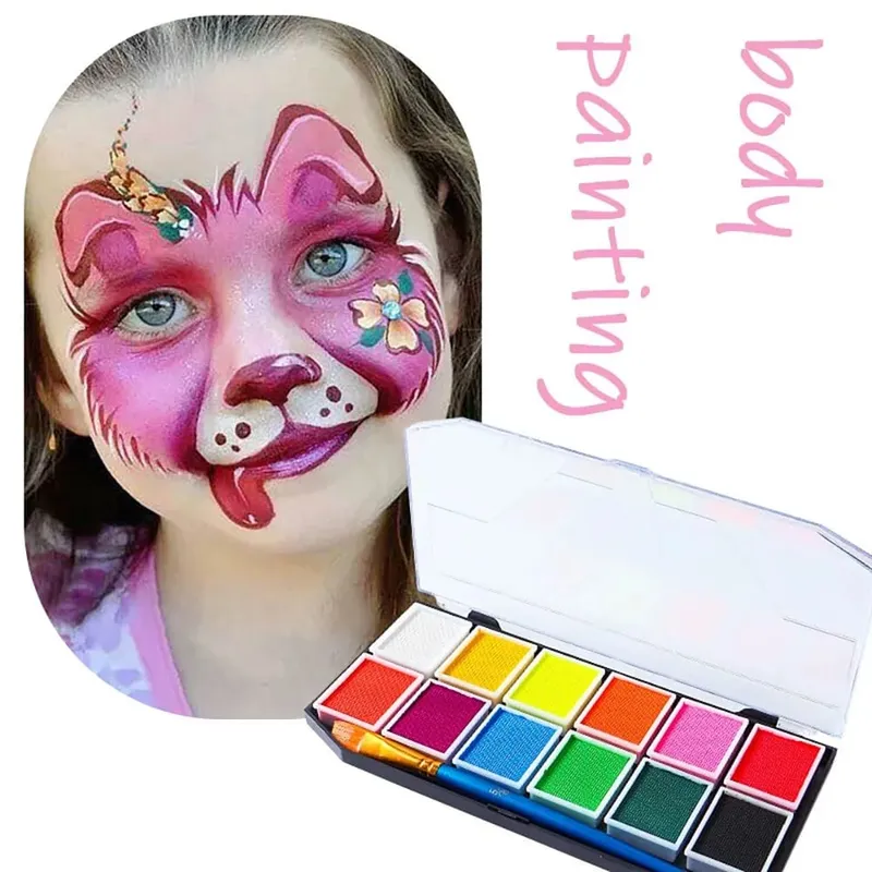 Professional Body Art 12 สีพาสเทลนีออน UV สี Rainbow Split เค้ก Face Paint Palette สำหรับคริสต์มาสฮาโลวีน — image 2