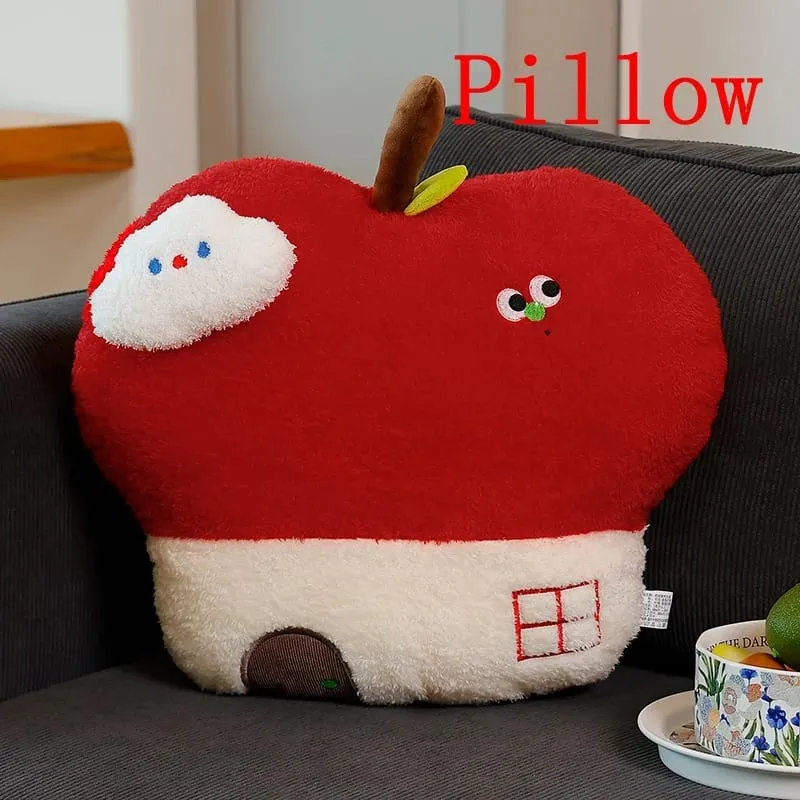 Simpatico cuscino in peluche della casa di mele opzionale con coperta 2 in 1 cuscino da tiro cuscino imbottito con frutta kawaii regalo per la decorazione della camera da letto del divano