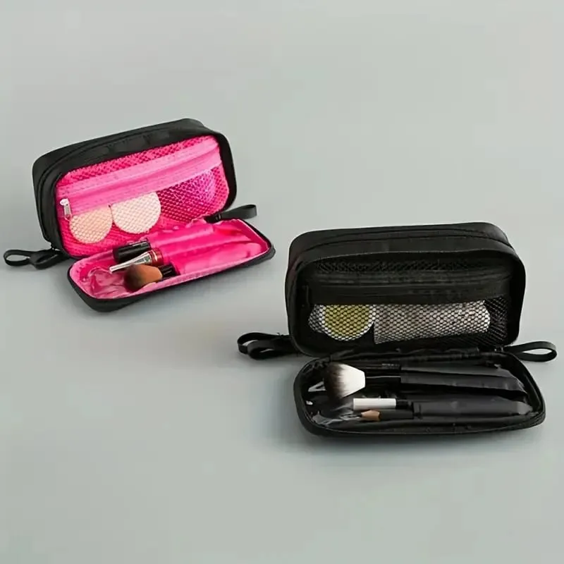 Bolsa de armazenamento de pincéis de maquiagem, grande capacidade, zíper duplo, organizador de ferramentas cosméticas, aberto vertical, suporte de pincel independente — image 3