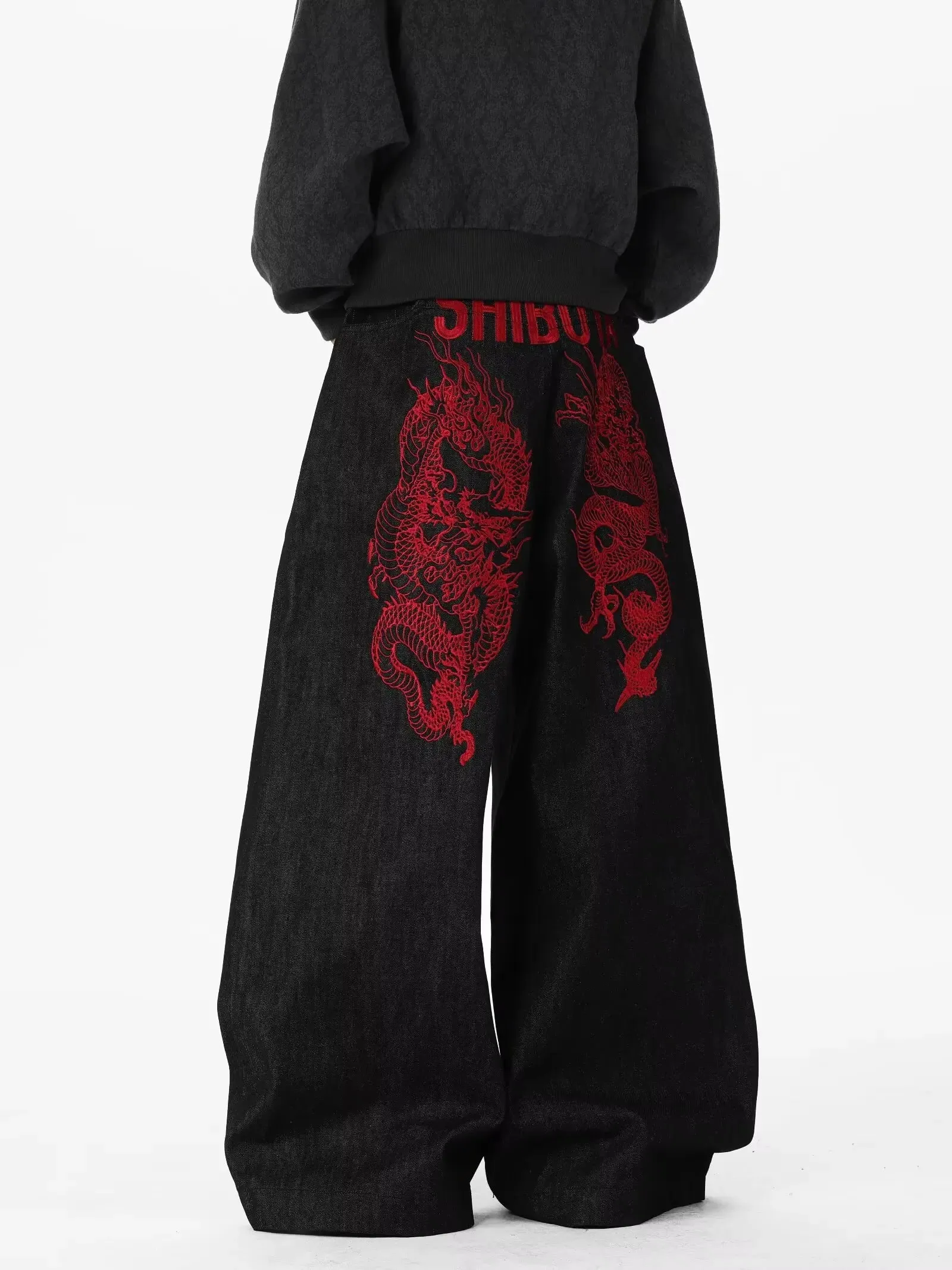 Quần jean hip-hop thêu hoa văn retro Mỹ phù hợp cho cả nam và nữ Y2K dạo phố mát mẻ quần ống rộng dài sàn — image 2