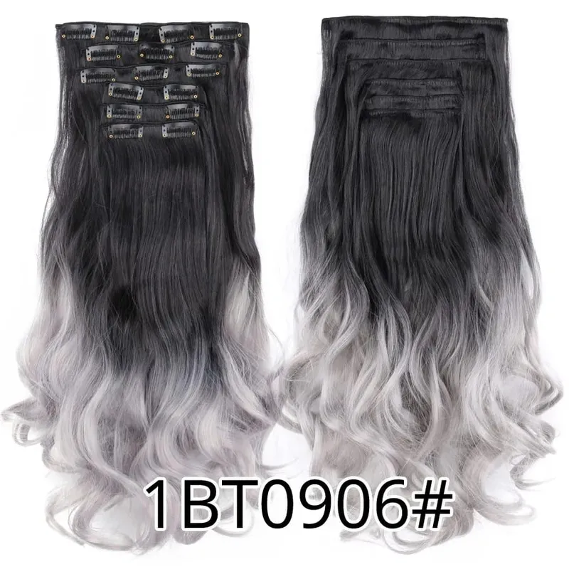 คลิปสีดำในส่วนขยายตรง 22 "ยาวสังเคราะห์หนาคลิปบนผมสำหรับผู้หญิง 6 ชิ้น/เซ็ต CURLY Full HEAD งานแต่งงานทุกวัน — image 36