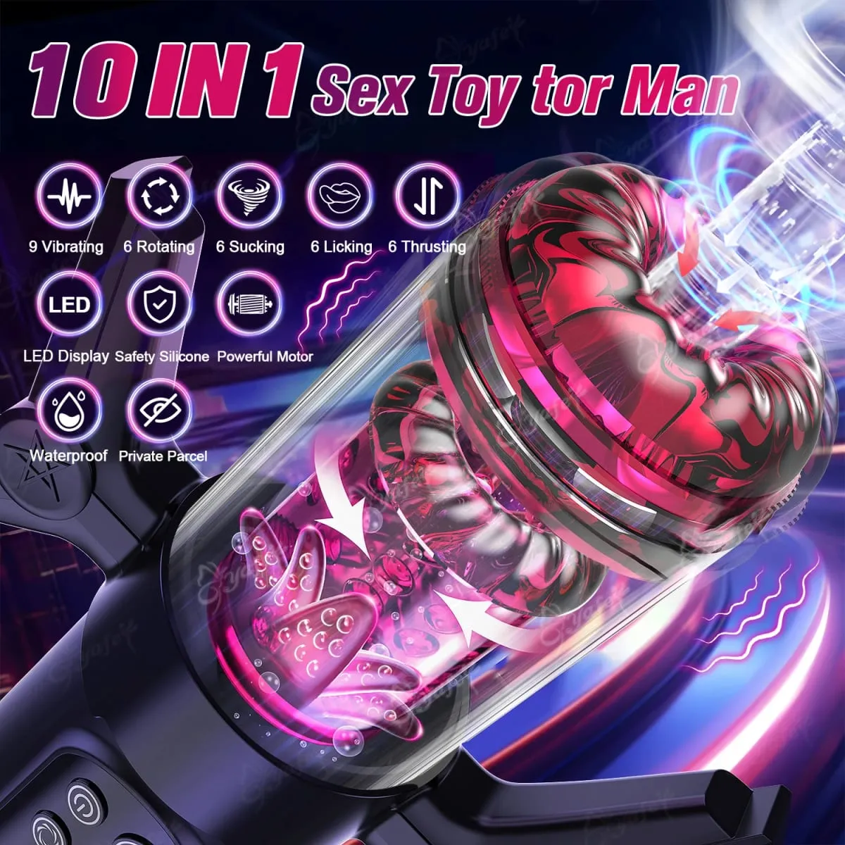 Automatic Telescopic Rotate Sucking Male Blowjob Masturbator with Handle LCD Penis Pump Pocket Pussy Adult Sex Toys for Men 18