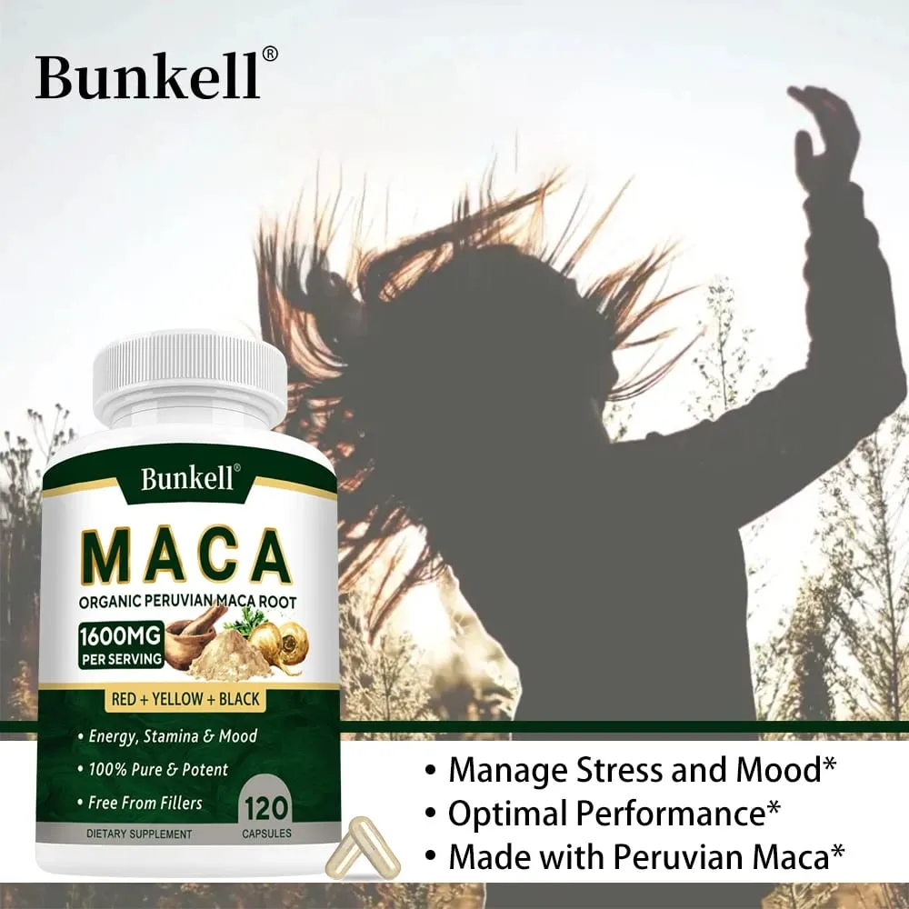 Capsule di radice di maca biologica 1600 mg - Nero Rosso Giallo Maca Performance vitale e supporto della massa muscolare per uomini e donne — image 3
