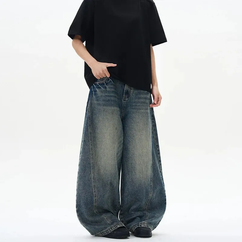 Jean surdimensionné à jambes larges pour homme, pantalon ample, Vintage, Patchwork, Denim craquelé, Streetwear, nouvelle collection printemps 2025 — image 2