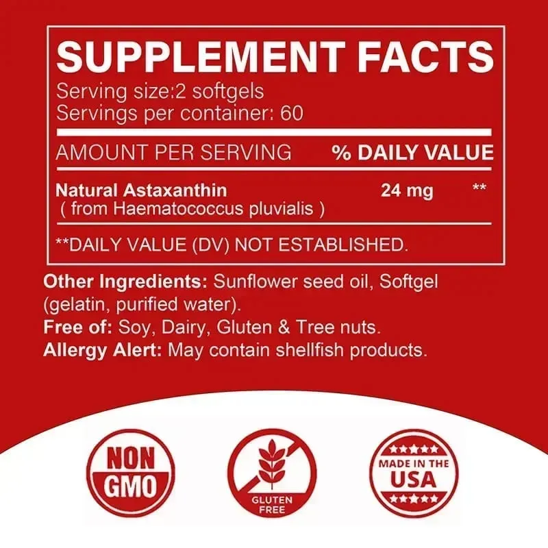 Astaxanthin 24mg - Natural Antioxidant To Helps Maintain Healthy Eyes Joints and Internal Circulation Boosting Energy Levels — image 3