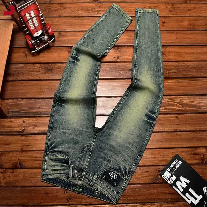 2026 Retro Nostalgic Jeans Uomo Stampa ricamata Primavera e Autunno Abbigliamento uomo Elastico Dimagrante Piccolo Piede Pantaloni alla moda — image 5