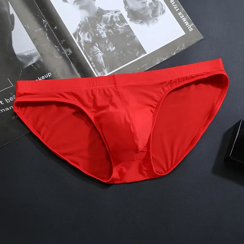Seamless Ice Silk Briefs Men Big U Pouch Sexy Ice Silk Bikini Underwear Plus Size Low Rise Solid Color Male Panties