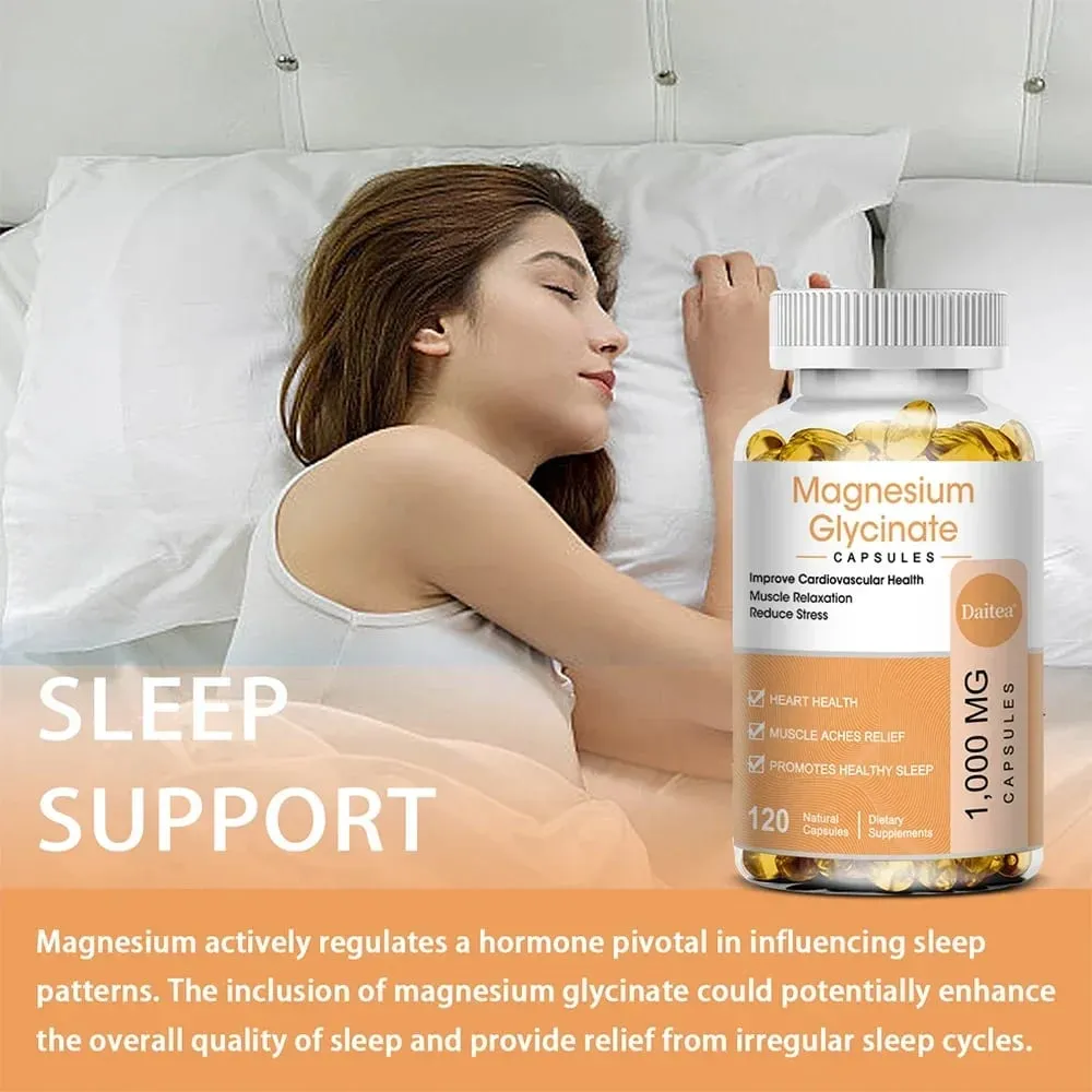 Magnesium Glycinate Capsules - Helps with Stress Muscle Sleep Joints Bones Immune and Cardiovascular Health