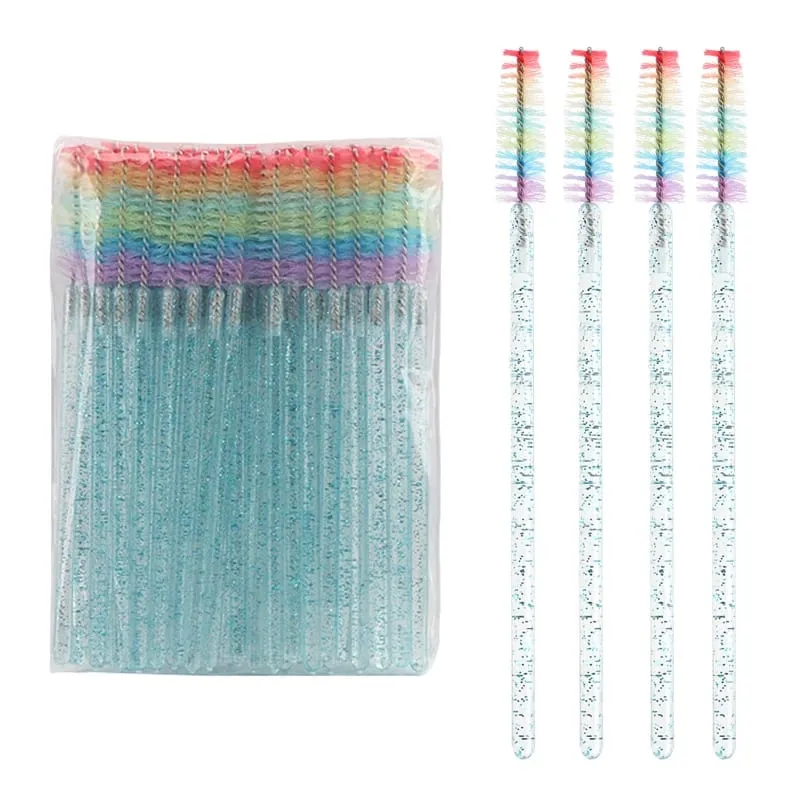 50pcs Berus Bulu Mata Kristal Boleh Pakai Sambungan Bulu Mata Berus Makeup Tongkat Maskara Aplikator Sikat Kening Berus Mikro Pelangi — image 13