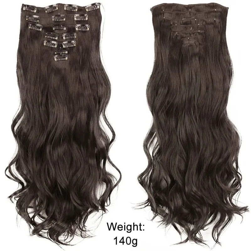 16 clip 7 pezzi / set estensioni dei capelli lungo rettilineo sintetico naturale nero biondo posticcio resistente al calore per l'acconciatura delle donne — image 3