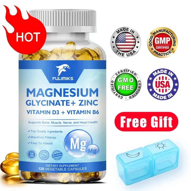 Magnesiumglycinaat + zinksupplementcapsules Hoge absorptie Ondersteuning Slaapgezondheid Botgewricht Hersenen Versterken het immuunsysteem — image 1