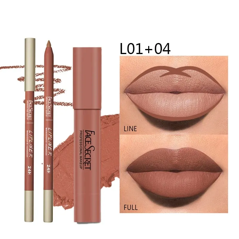 Conjunto de delineador e batom fosco à prova d'água, maquiagem labial de longa duração, renderização de cor fosca macia, cosméticos de maquiagem feminina