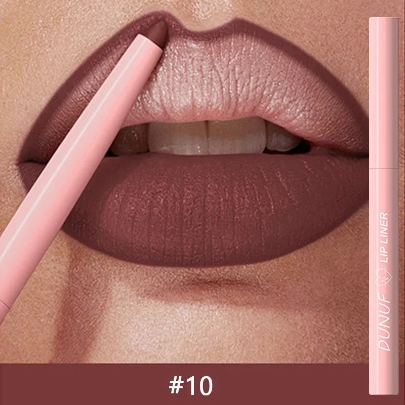 12 สี Matte สีแดงสีน้ำตาล Lipliner ดินสอกันน้ำ Non-stick Cup Slim ลิปสติก Make Up Nude Pink Lip Liner เค้าร่าง Lip Contour — image 13