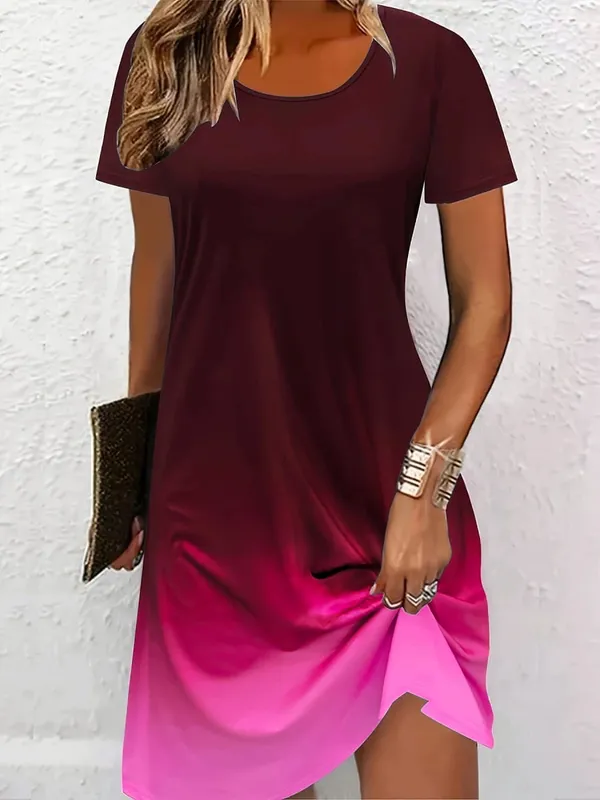 Mini abiti da donna con motivo sfumato blu moda Mini abiti estivi a maniche corte stampati in 3D Abito da donna da strada 3XL Abito casual taglie forti — image 2
