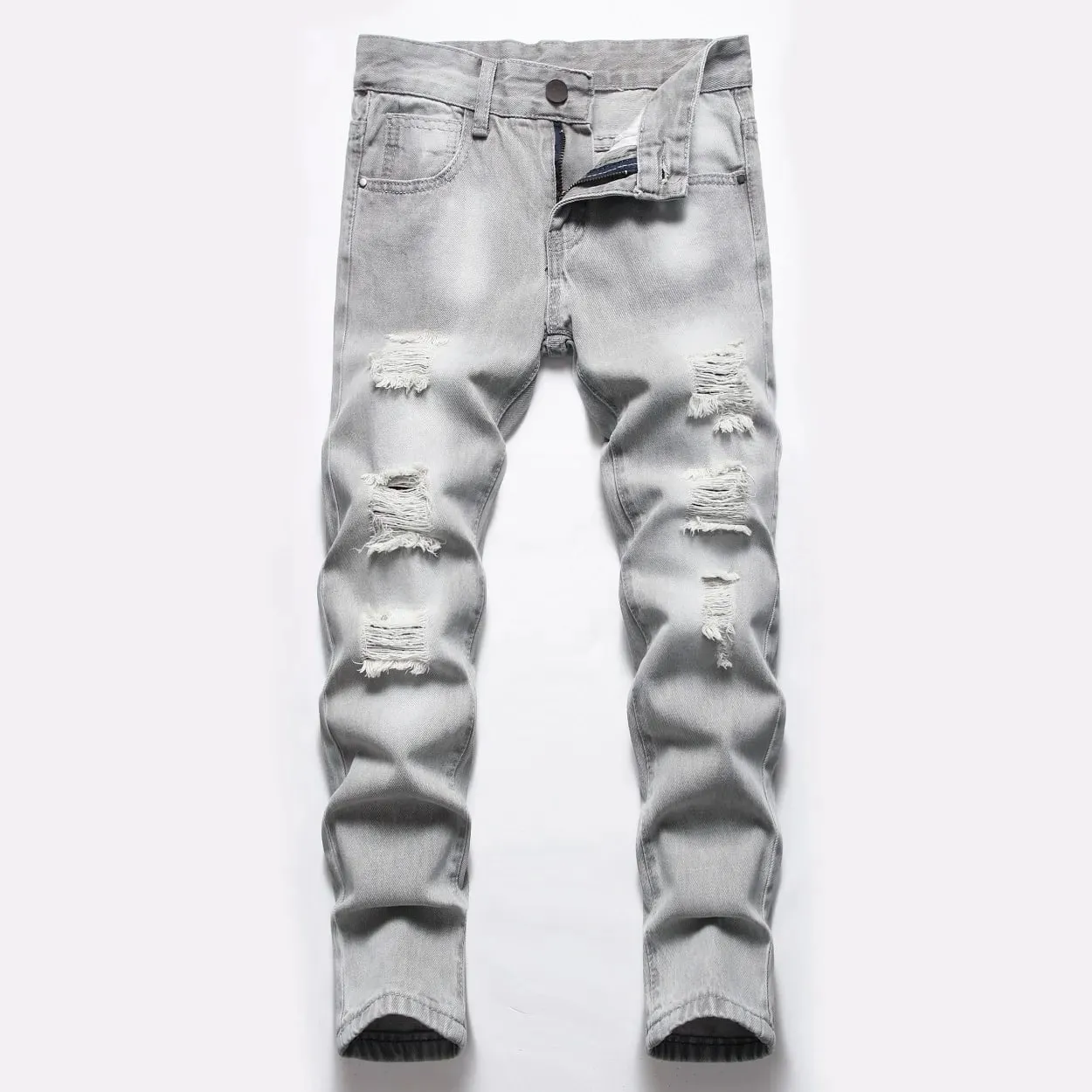 Jeans garçons droit déchiré enfants lavé poches en détresse Stretch décontracté Denim pantalon grands enfants Streetwear 2025 trou pantalon