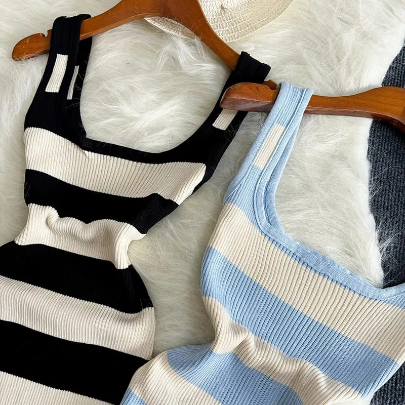 2024 Stripe Summer Elastic Split Bodycon Dress Sexy Beach Vacation Sundress Women Casual Slim Pencil Vestidos Maxi Long Dress — image 6