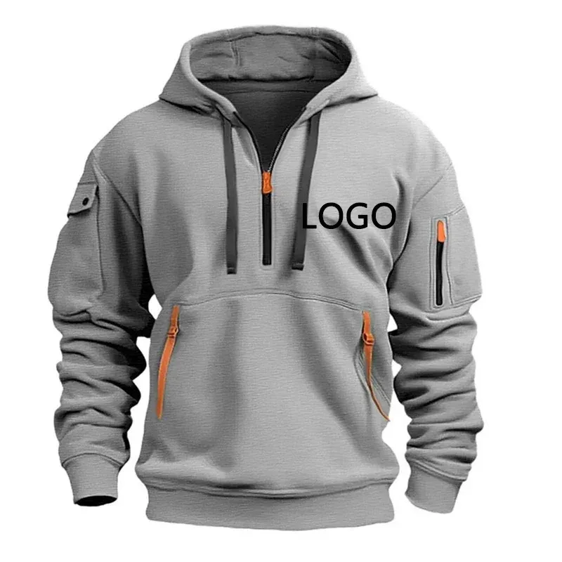 Nuevas sudaderas con capucha personalizadas con hombros descubiertos para hombre, deporte de ocio, sudaderas holgadas con bolsillo en el brazo y cremallera múltiple, chaqueta con capucha a la moda, Jersey — image 6