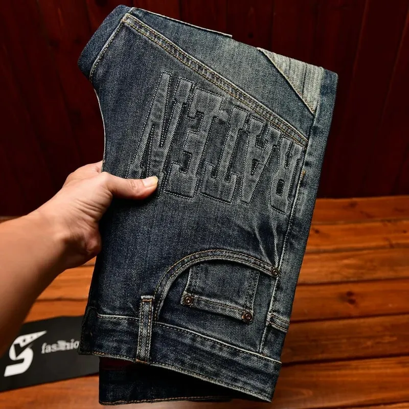 High end retro jeans for men slim fit small feet light luxury trend autumn style simple and casual long pants — image 6
