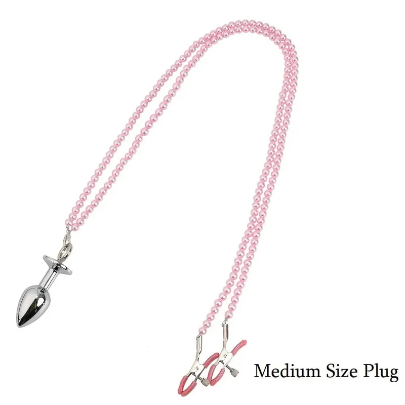 Piccole medie grandi perline anali Butt plug Morsetti per capezzoli di perle Set con catena Clip per seno in metallo Bondage Coppia schiava Gioco Giocattolo del sesso — image 16