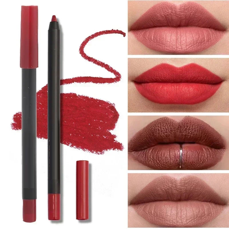 Nude Brown Lip Liner ดินสอลิปสติก Matte Smooth Waterproof Lipliner Long Lasting Non-stick Cup ลิปสติกปากกาความงามเครื่องสำอาง — image 5