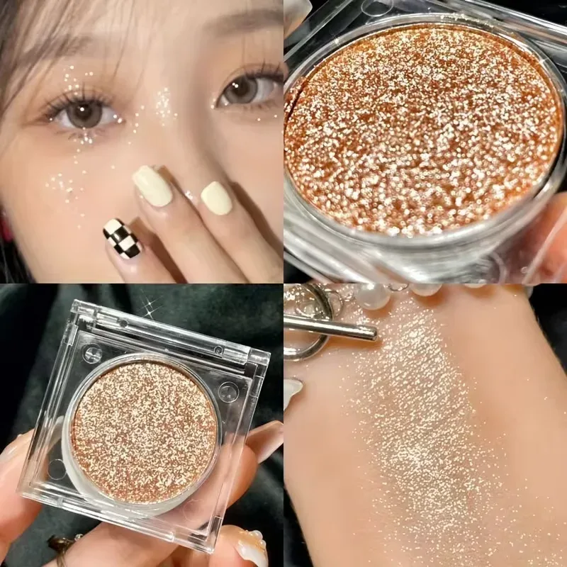Fard à paupières pailleté longue durée – Finition radieuse haute brillance, effet de mise en valeur instantané, poudre scintillante, maquillage pour les yeux pour les fêtes.