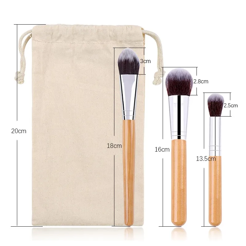 11 stk/sæt makeupbørster med naturligt bambushåndtag Professionel foundation-blandingsbørste Kosmetisk makeup-værktøj med bomuldspose — image 5