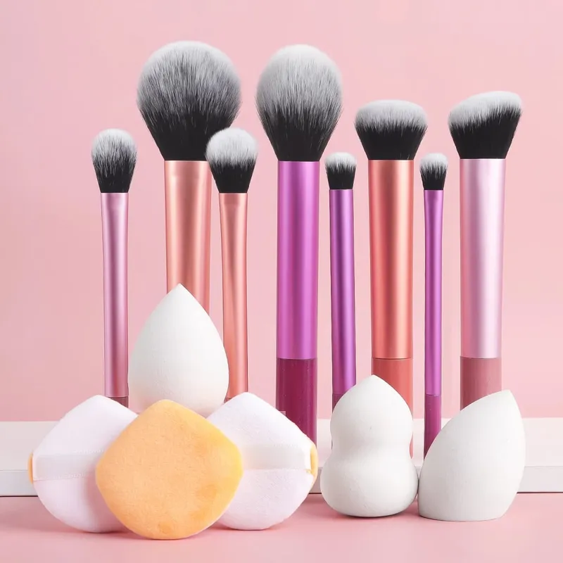 28-delt makeup-værktøjssæt - 8-delt professionelle makeup-børster + toiletartikler sæt og vaskeskål & pufsvamp æg kombination — image 3