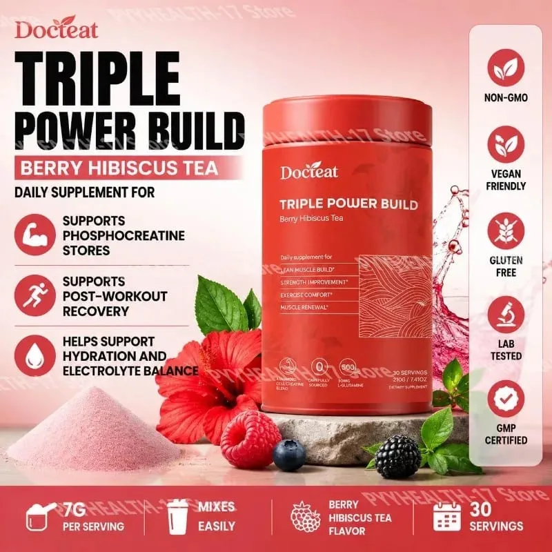 Docteat Triple Power Build Creatine Powder dengan Creatine HCL Creatine Monohydrate Electrolyte Hydration Blend 30 Hidangan — image 1