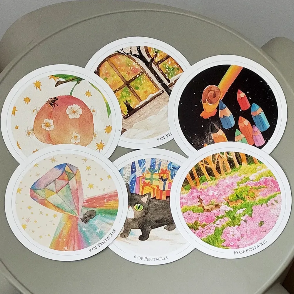 8.8*8.8cm Dek Tarot Alam Semesta Lembut timbul dua kali 78 Keping Kad Tarot Bulat Pekeliling Seni Sihir Cat Air dalam Kotak Tegar — image 5