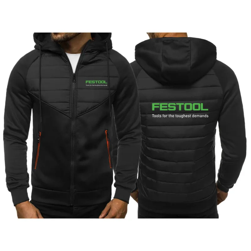 2025 Personality Patchwork Hoodies Spring And Autumn Zipper Hooded Coat Men's Festool Tools Graphics Logo Print Slim Jacket — image 2